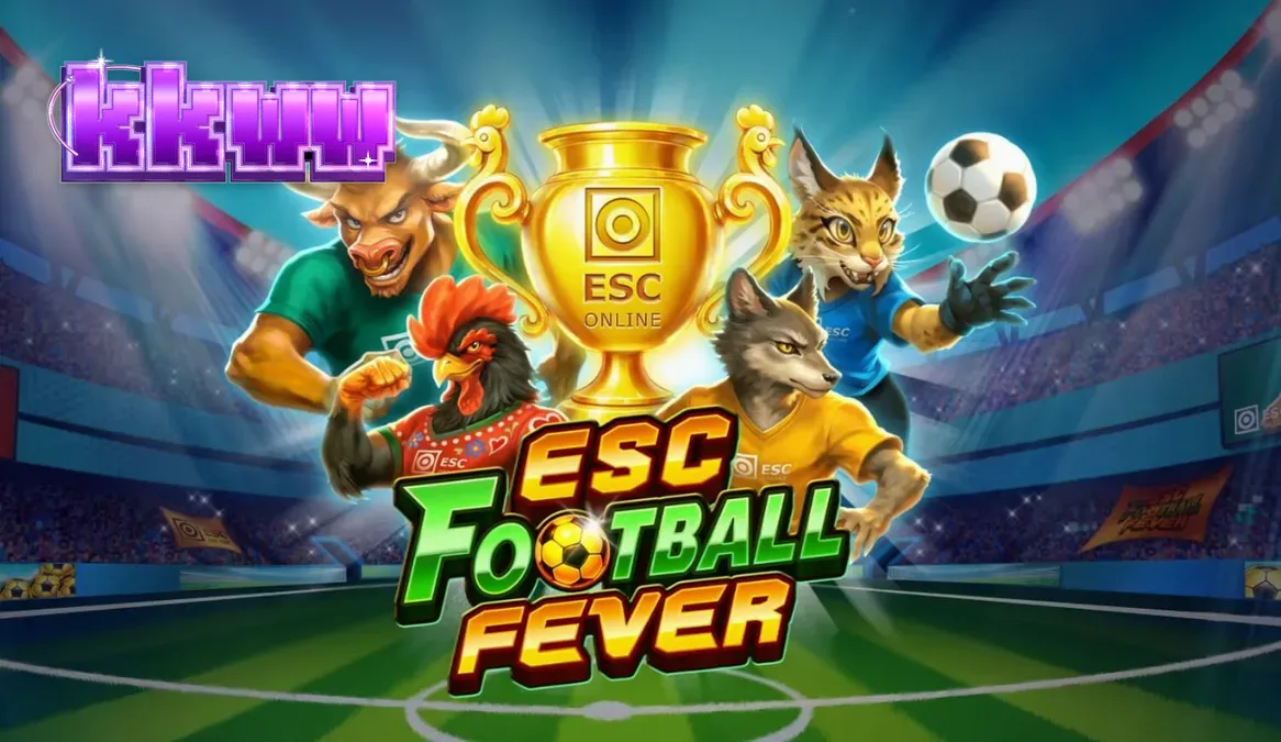 Interface do jogo de slot ESC Football Fever com elementos de estádio
